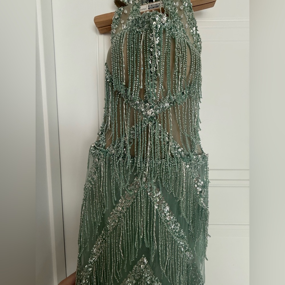 ALBINA DYLA- LUXURY Green Fringe Dress - Picture 5 of 9